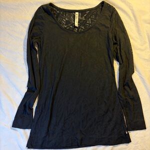Fabletics Landon Side Slit Black Burnout Sheer Long Sleeve Top - Size Small